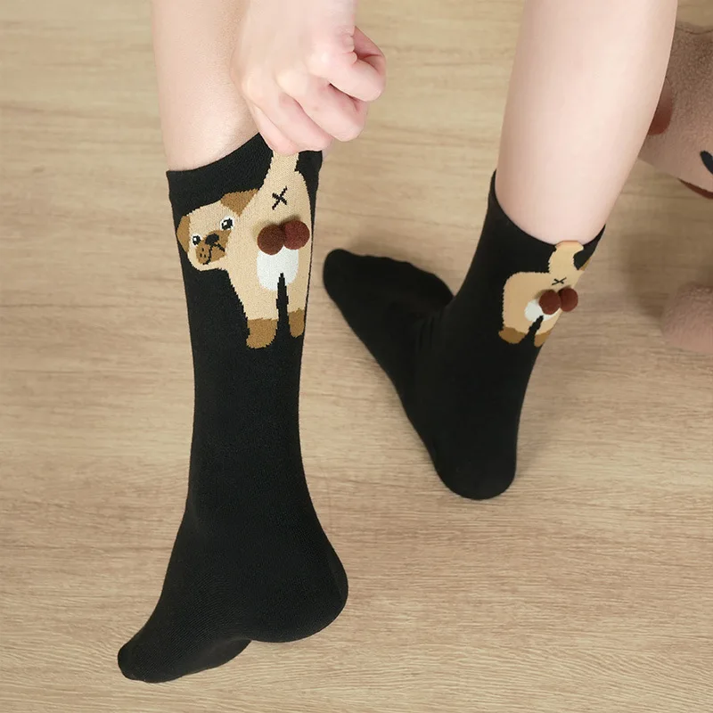 Funny Egg Dog Crew Socks Unisex Cotton Puppy Print Comfortable Casual Socks All Season Perfect Gift for Couples and Friends