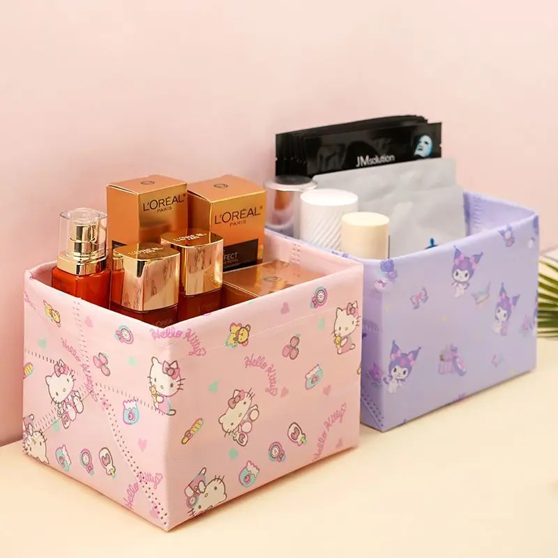 3 pezzi Kawaii Hello Kitty Kuromi Anime Sanrio cestino portaoggetti pieghevole simpatico cartone animato Cinnamoroll Snack Organizer Case regali per ragazze