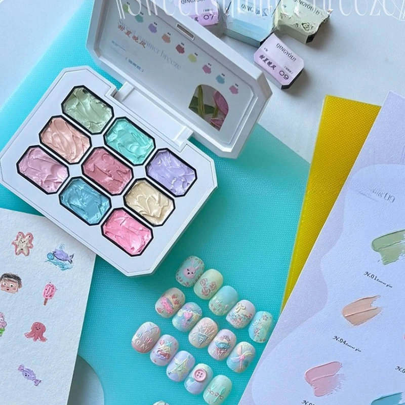 9-Colors معكرون النفط اللوحة جيل طلاء الأظافر ثلاثية الأبعاد الملمس منحوتة النحت الورنيش عالية التشبع شعبية شبه الصلبة البولندية الغراء #6