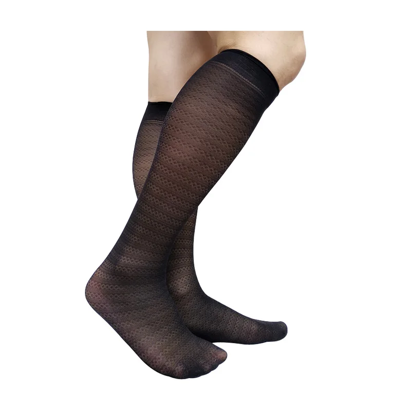Thin Sheer Mens Socks Transparent Long Tube Knee High Male Formal Dress Suits Socks High Elastic Sexy Lingerie Stocking