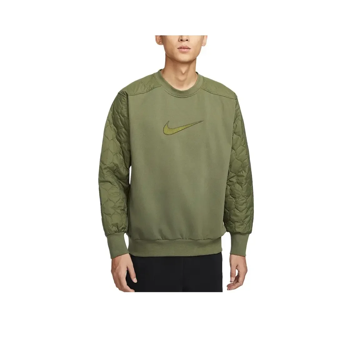 Nike Dri-FIT Standard Issue Fleece Paneled Quick-Dry  Men Crewneck Drop-Shoulder Sports Sweatshirt Olive Green FN2668-222