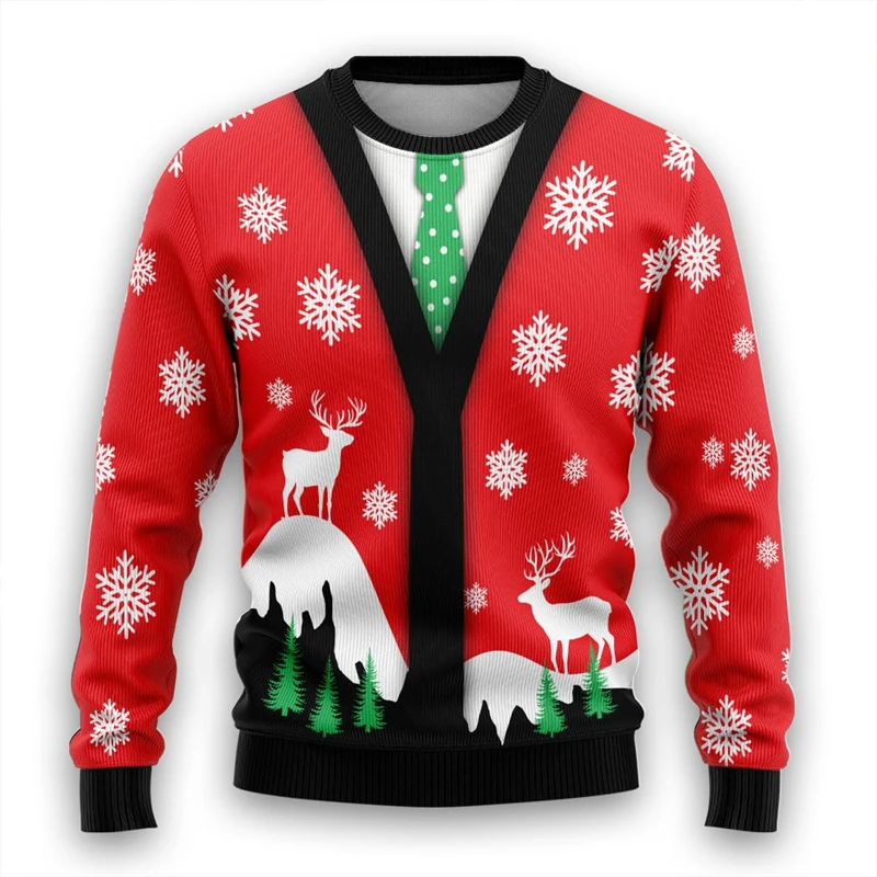 Tie Ugly Christmas Sweater Santa Cosplay Sweatshirt For Women Mens Funny Xmas Ugly Sweaters Bachelor Party Suit Pullovers Unisex