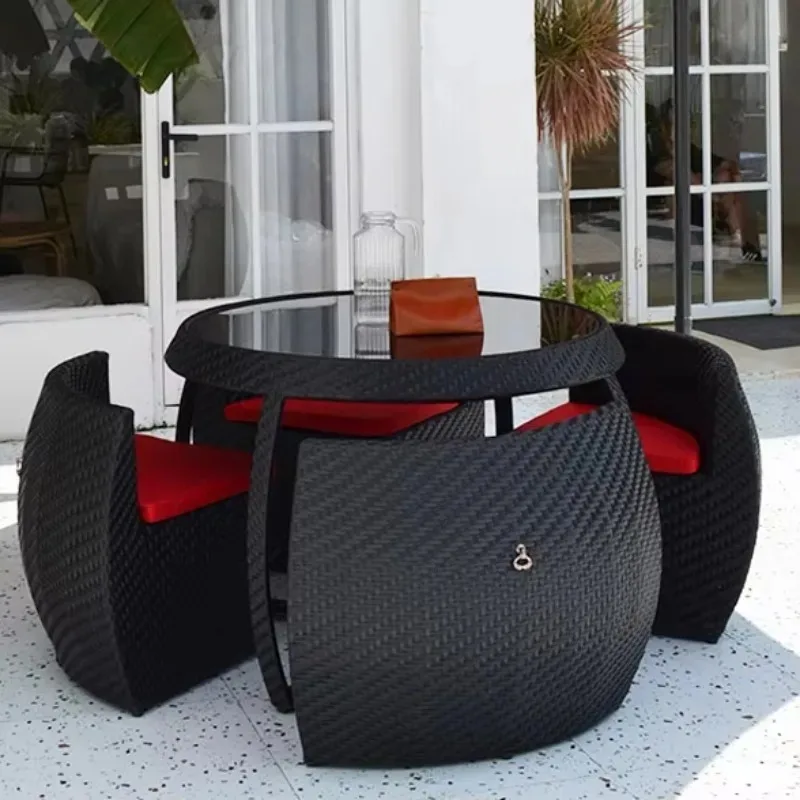 Patio Furniture Small Terrace Dinning Set Outdoor Balcony Coffee Garden Rattan Modern Luxury Dining Table and 4 Chairs