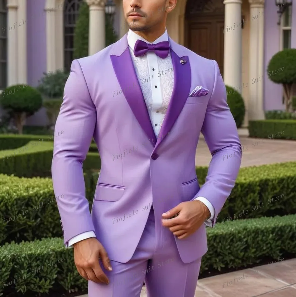 

New Light Purple Men Formal Occasion Tuxedos Groom Groomsman Wedding Party Prom Male Business Suit 2 Piece Set Blazer Pants