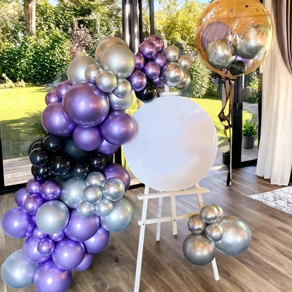 50 high-quality latex balloon sets - purple and black with confetti, perfect for birthdays, weddings, graduation ceremonies, Hal image 4
