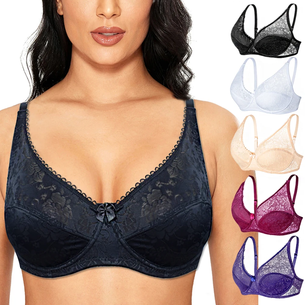 Bras For Womens Plus Size BH Perspective Bra Lace Sexy Underwear Delicate Embroidery Lingerie Tops Brassiere B C D DD E Cup