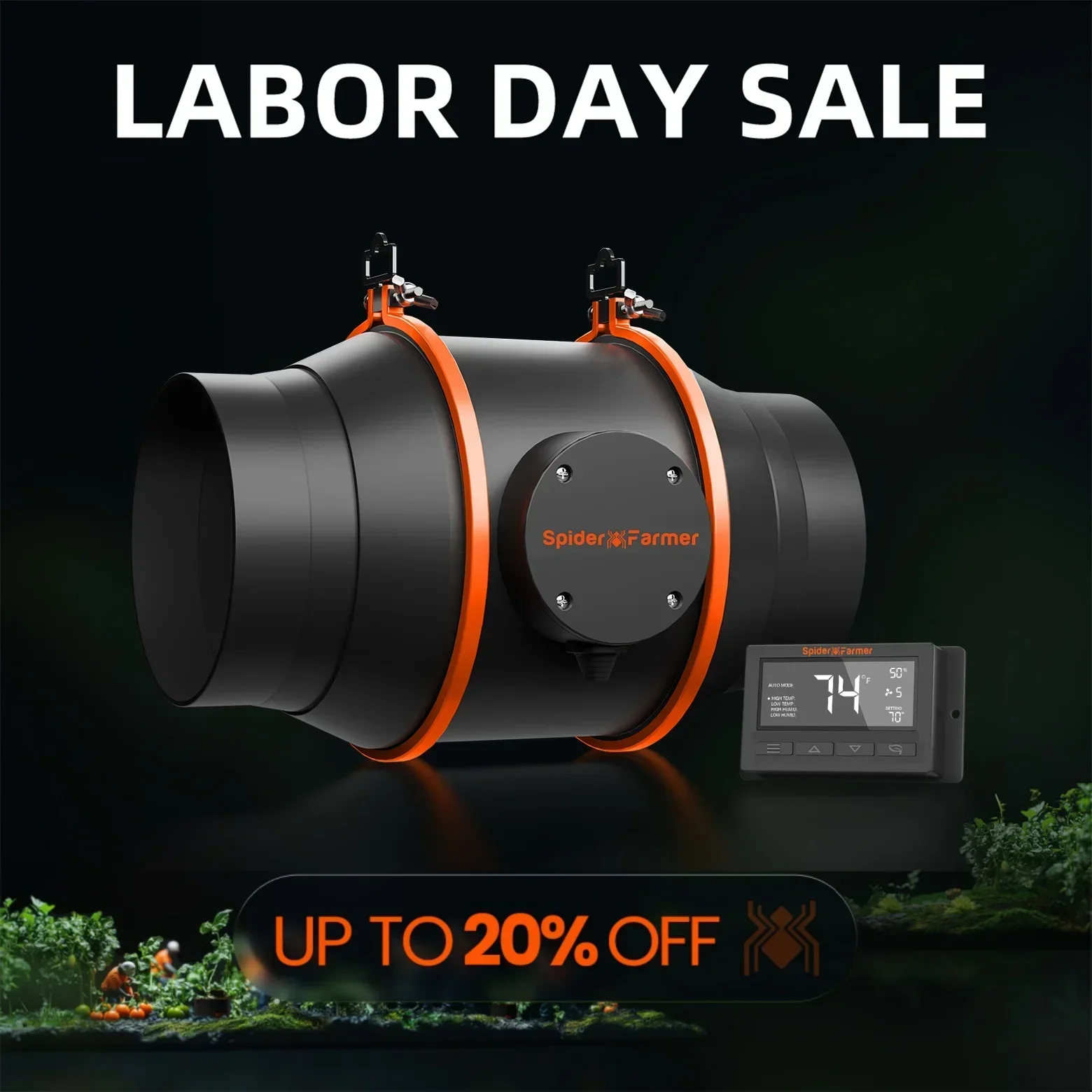 Spider Farmer 4Inch/6Inch Intelligente Inline Fan Ventilatie Ducting Fan met Temperatuur-vochtigheidsregelaar voor Kweektent Kit