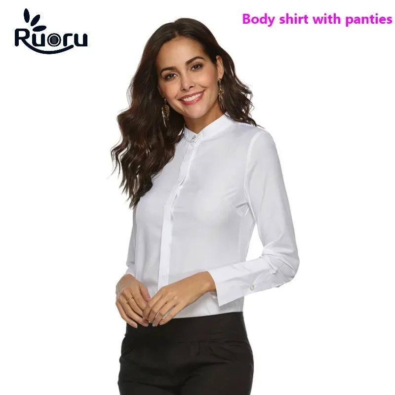 

Ruoru Elegant Bodysuits Female Fashion Long Sleeve Body Shirts Women Formal Office Lady Blouses Work Rompers Clothes Outfit