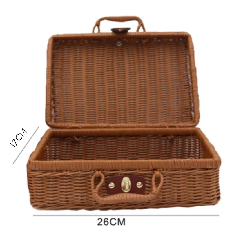 Cesta de mimbre tejida para Picnic, Maleta Vintage de almacenamiento, caja de almacenamiento de mimbre, cesta de lavandería B, 2 unidades