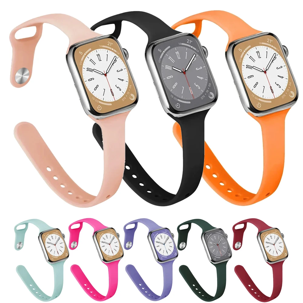 Strap for Apple Watch Band 40mm 44mm 45mm 41mm 38mm 42mm 49mm Slim Silicone Sport bracelet iWatch Series 9 SE 8 7 6 5 4 Ultra 2