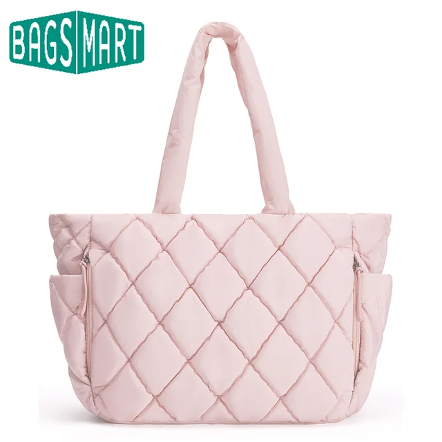 BAGSMART Pikowana torba z bufkami Damska torba do pracy z przegródkami Minimalistyczna modna wyściełana torebka na ramię do codziennych dojazdów