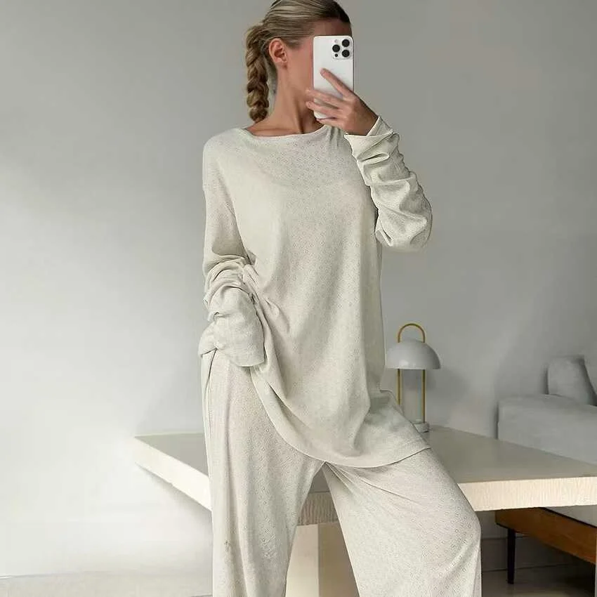 

Свободный комплект из топа и брюк Long Sve, домашняя одежда, удобный дышащий женский осенний сезонный цветной комплект