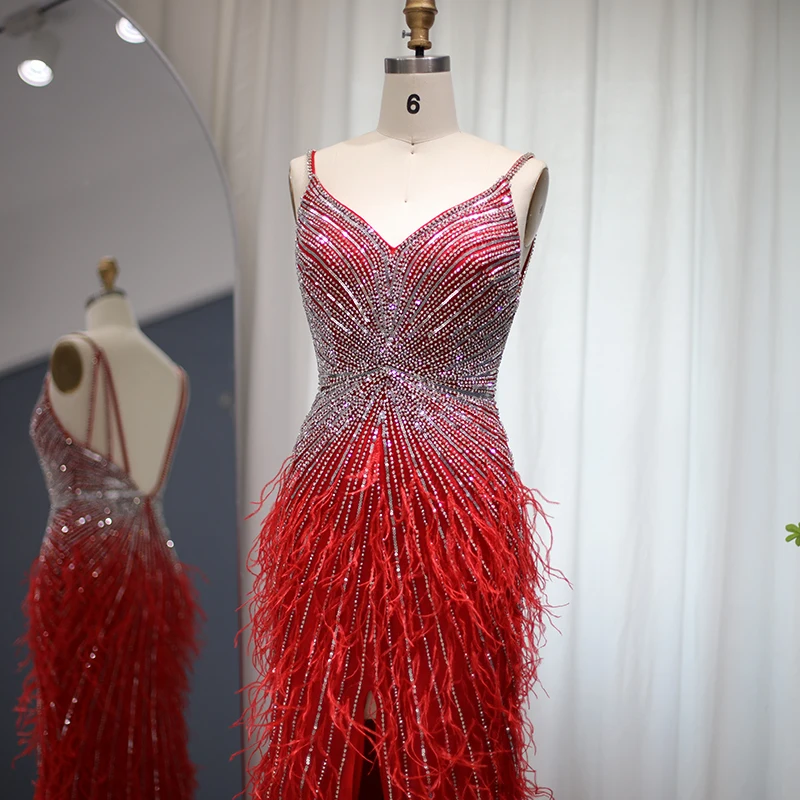Sharon Said Dubai Luxuriöse Feder-Meerjungfrauenkleider in Silber für Hochzeiten, Blaues Arabisches Abendkleid, Partykleider SS004 Maßanfertigung – Detail 40