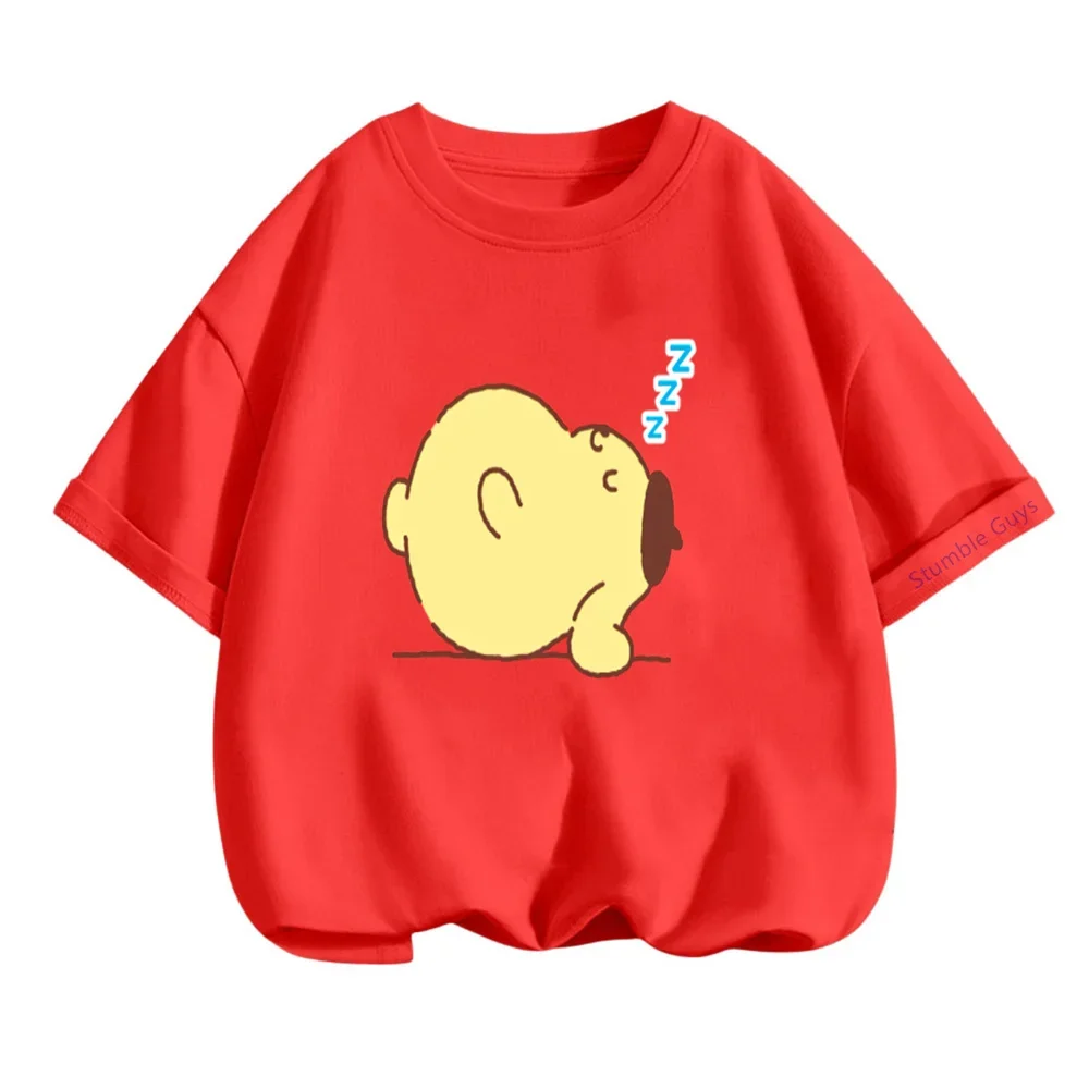 Anime Pom Pom Purin Pattern Printed Children's Summer Teen T-shirt Cute Cartoon Loose Fitting Short Sleeved Top Kids Gift