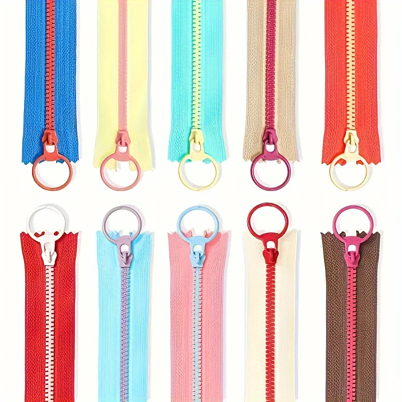 

40pcs countercolor zipper with round pull head, durable 3# resin zipper for sewing, suitable for DIY handmade clothes, bags, etc