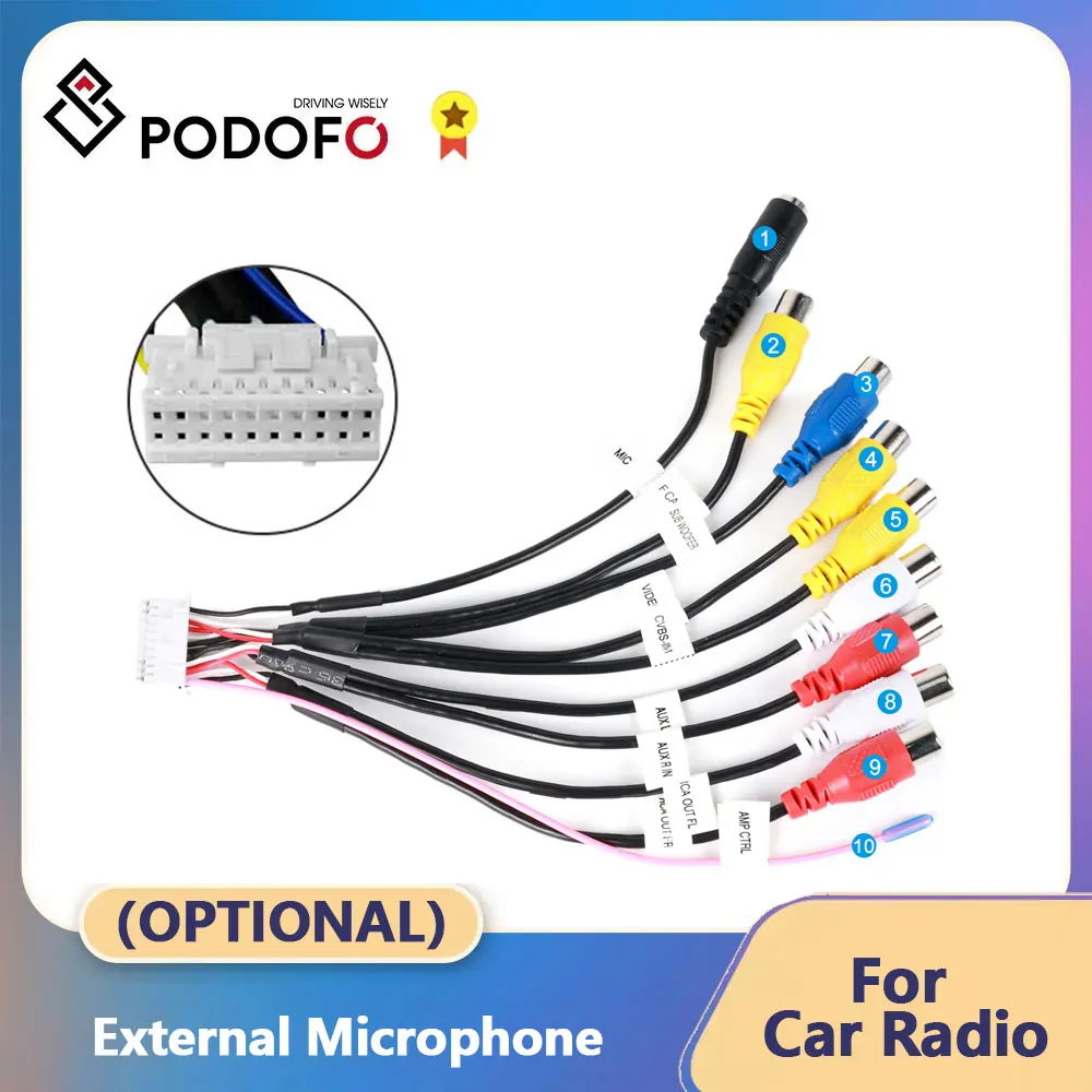 

Podofo Android Microphone RCA 9-head Output Cable External Speaker Adapter cable With Stereo Cable Connector mic Speaker