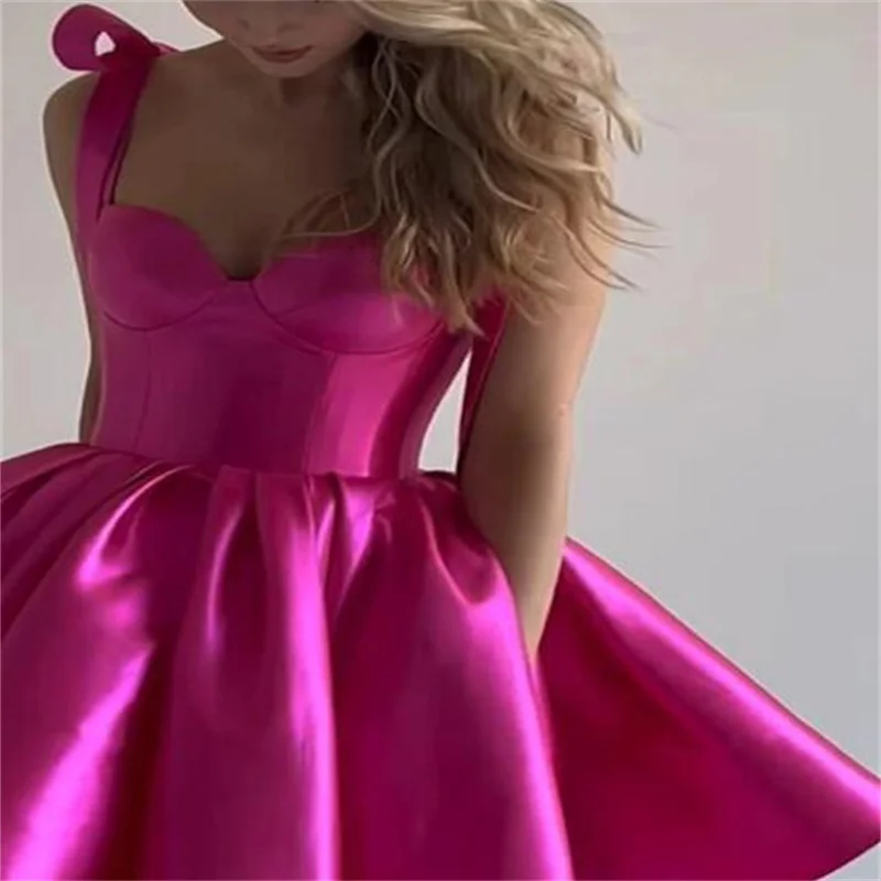 A-Line Homecoming Dresses Corsets Dress Holiday Graduation Short / Mini Sleeveless Spaghetti Strap Pink Dress Satin with Bow(s)