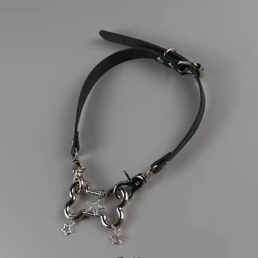 Y2K Trendy Glänzende Legierung Knochen Stern Anhänger Halskette für Frauen Charms Schwarz Weiß Leder Halsband Vintage Punk Coole Schmuck Geschenke