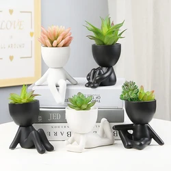 Creative Cute Imitation Humanoid Ceramic Flower Pot Succulent Planter Crafts Flowerpot Vase Home Decoration Personalized Gift