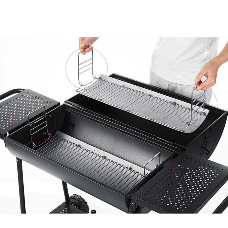 

Outdoor Large Cooking Area Barbecue Smoker Charcoal Bbq Grill with Side Table Smoker Stainless Steel Indoor and Outdoor Support