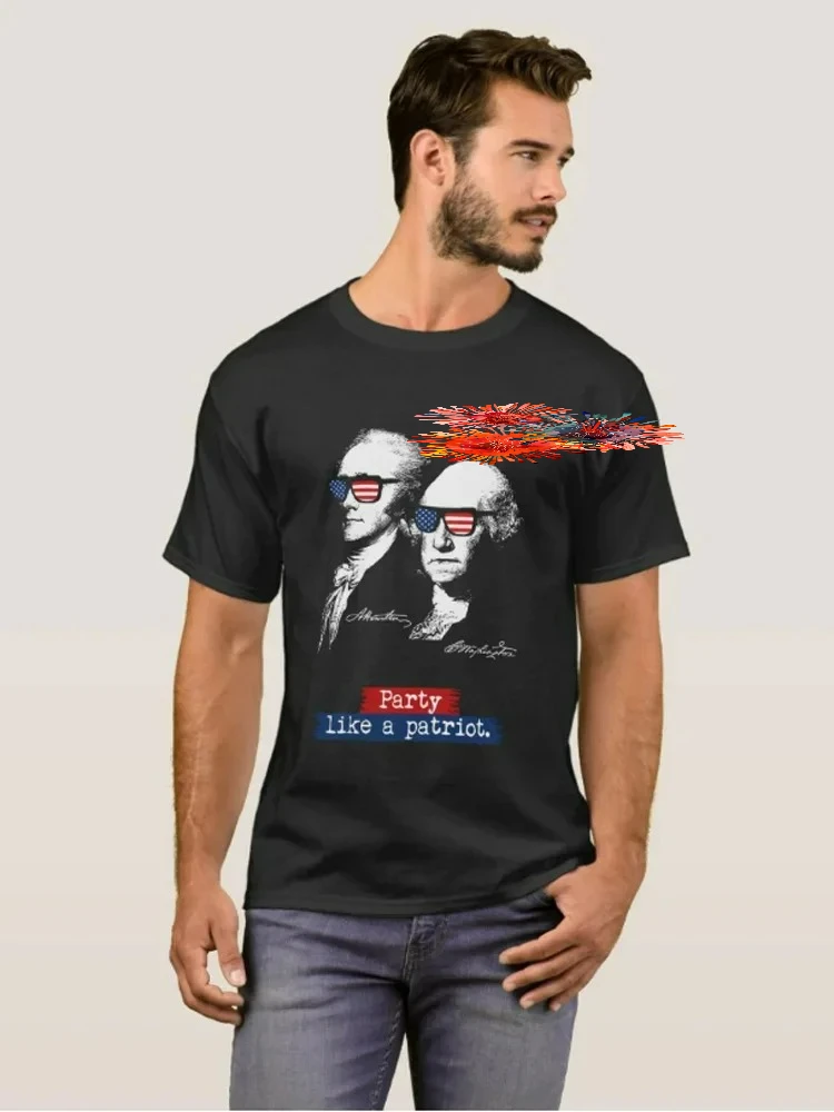 Alexander Hamilton, George Washington - Party Like a Patriot T-Shirt 100% Cotton O-Neck Summer Short Sleeve Casual Mens T-shirt