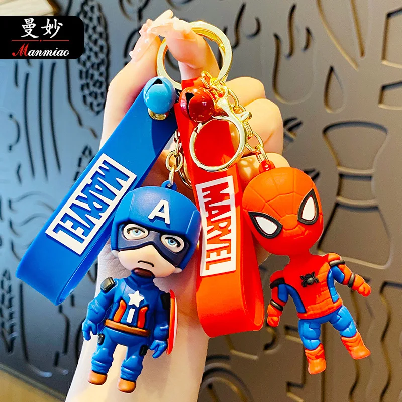 Disney Stereo Cute Marvel spiderman Captain America Keychain Key ring Creative Cartoon Mobile Phone Bag Car Pendant Fun Keychain