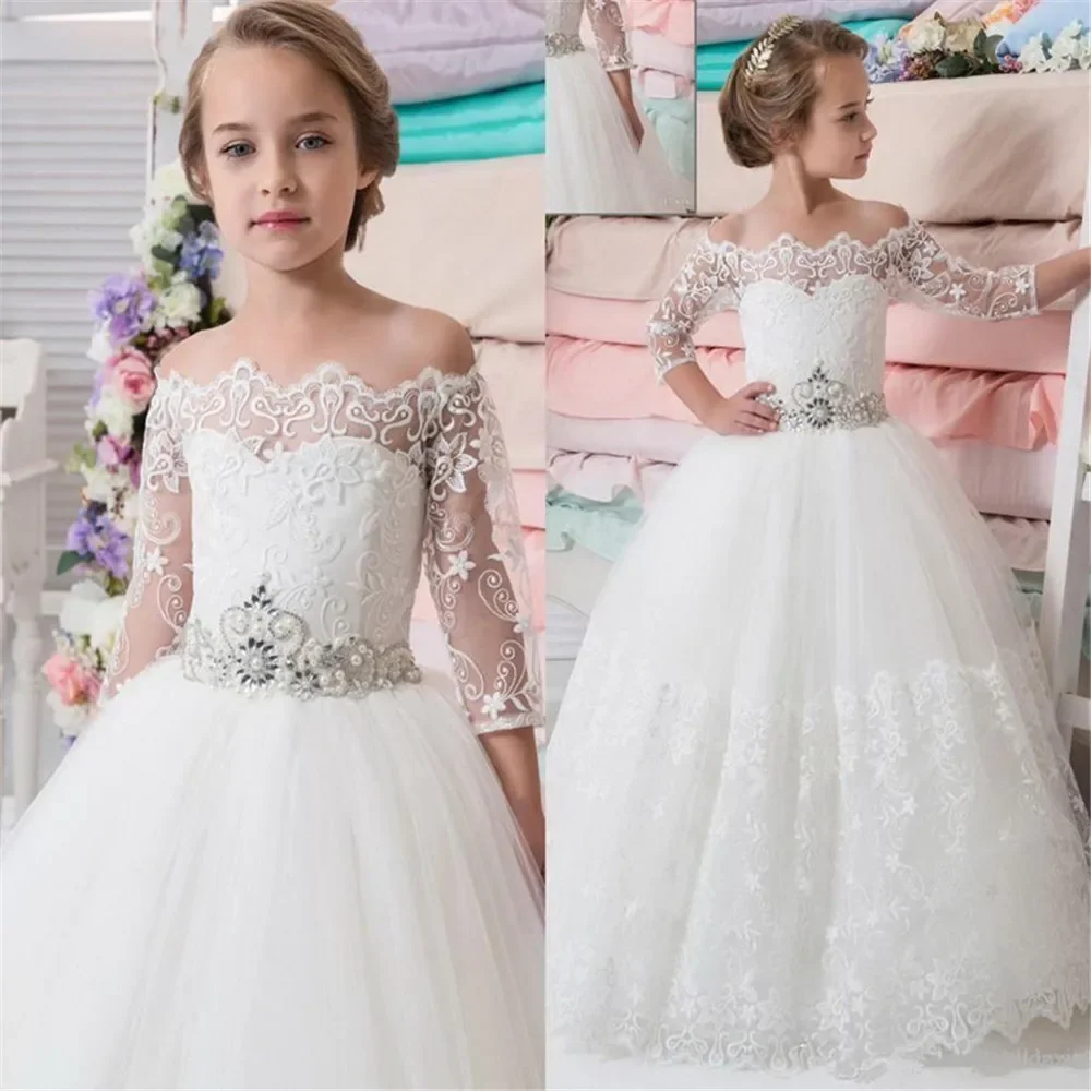 Vestidos de flores para niña, vestidos de tul con espalda descubierta de encaje para boda, vestidos de desfile Vintage para niña pequeña, vestido de princesa para niños