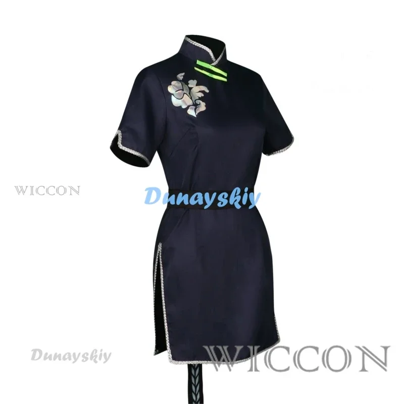 Anime Blue Archive Cosplay Sunohara Shun Chilhood Cosplay Suit Dark Blue Cheongsam Dress Hairpins Women Halloween Roleplay