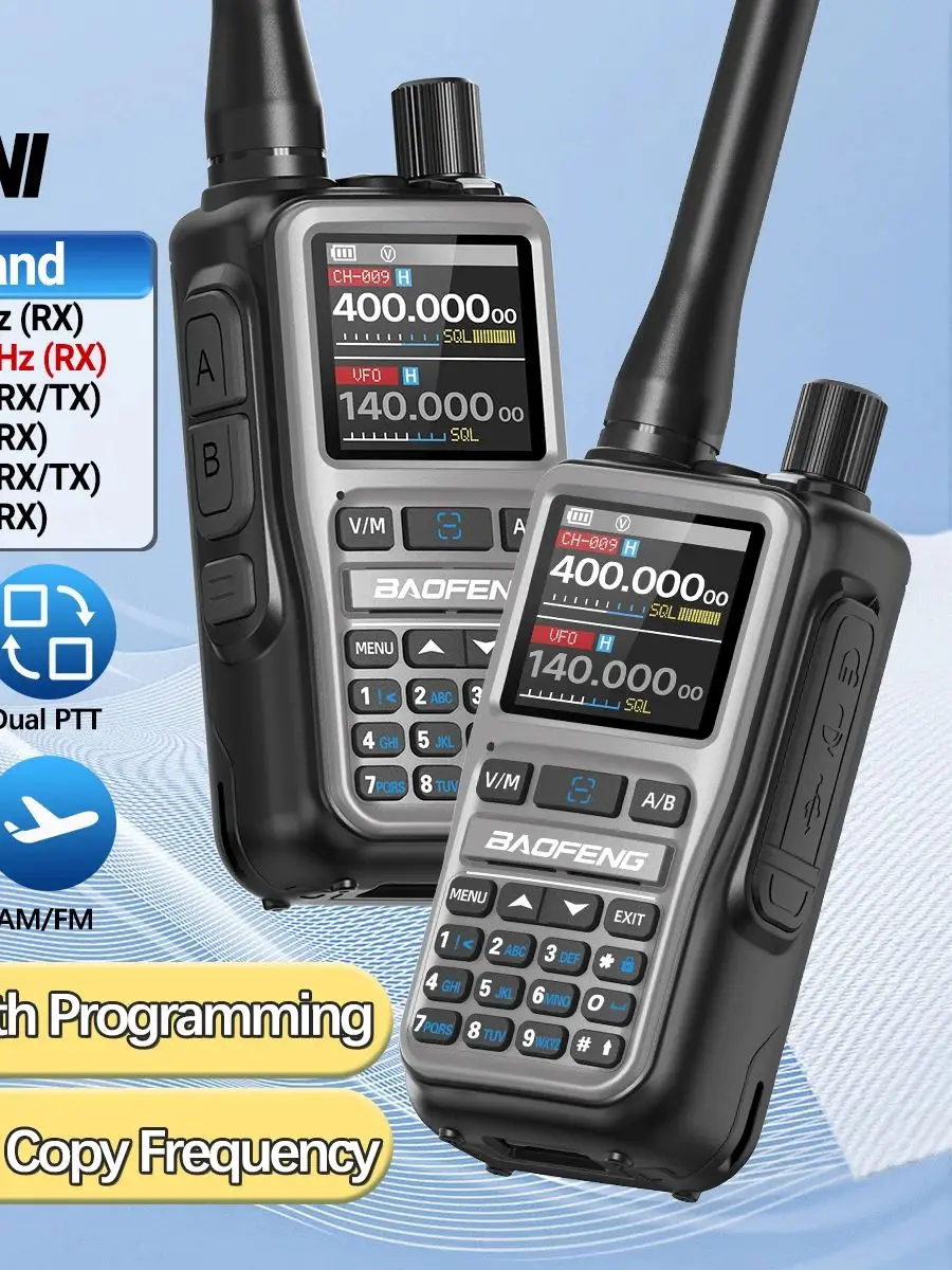 2PCS Baofeng UV-5R Mini Volledige Band Walkie Talkie Bluetooth Programmering AM Draadloze Kopieerfrequentie 999CH Type-C Draagbare Ham Radio