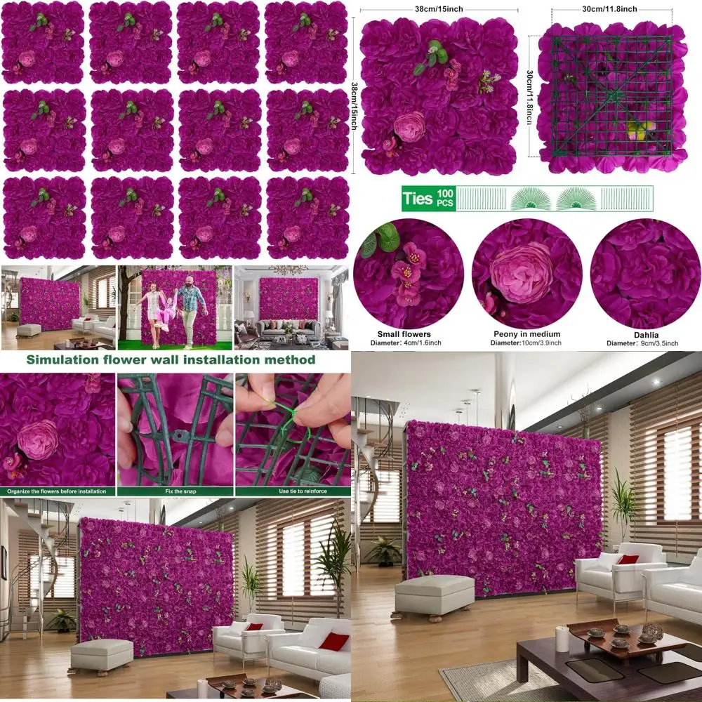 

Панели из искусственного шелка с розами, домашний декор, настенные фоны для свадеб и вечеринок, 12 шт., красные цветочные украшения