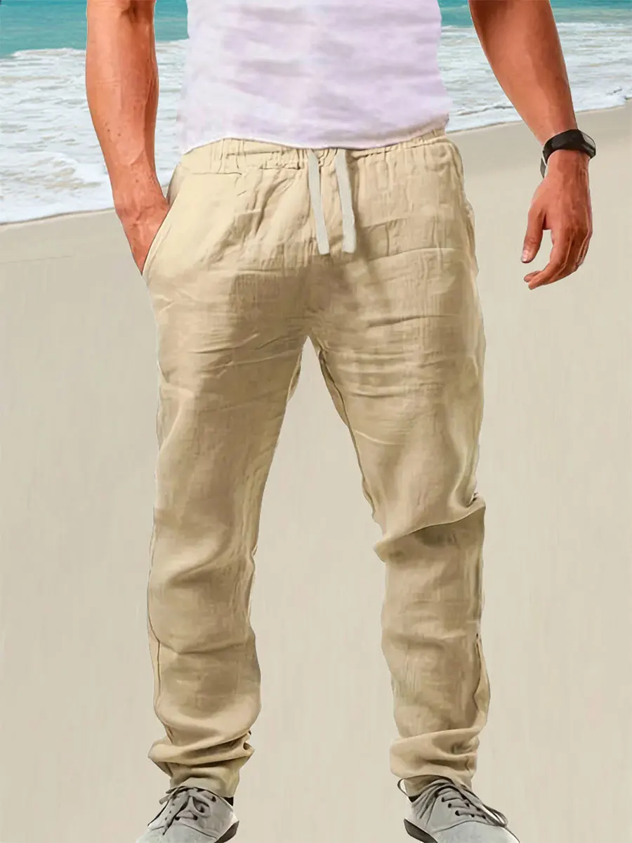 Hot Summer Thin Breathable Men's Casual Pants Solid Color Straight Pants Cotton Hundred Street Loose Tie Pants