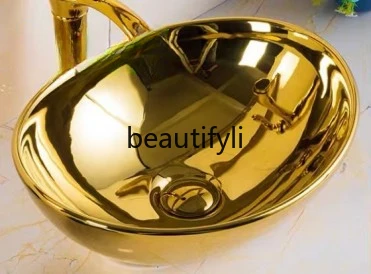 European style countertop basin, bathroom wash basin, light luxury face wash golden porcelain basin