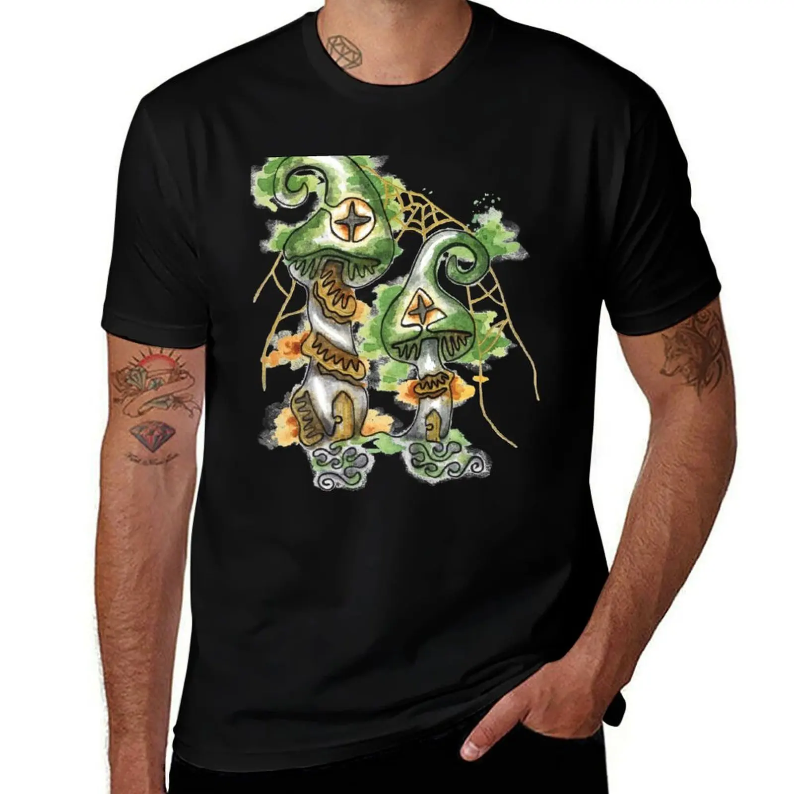 Mushroom Fairy House Continuous Line Watercolor T-Shirt Performance Dry Fit T-Shirt