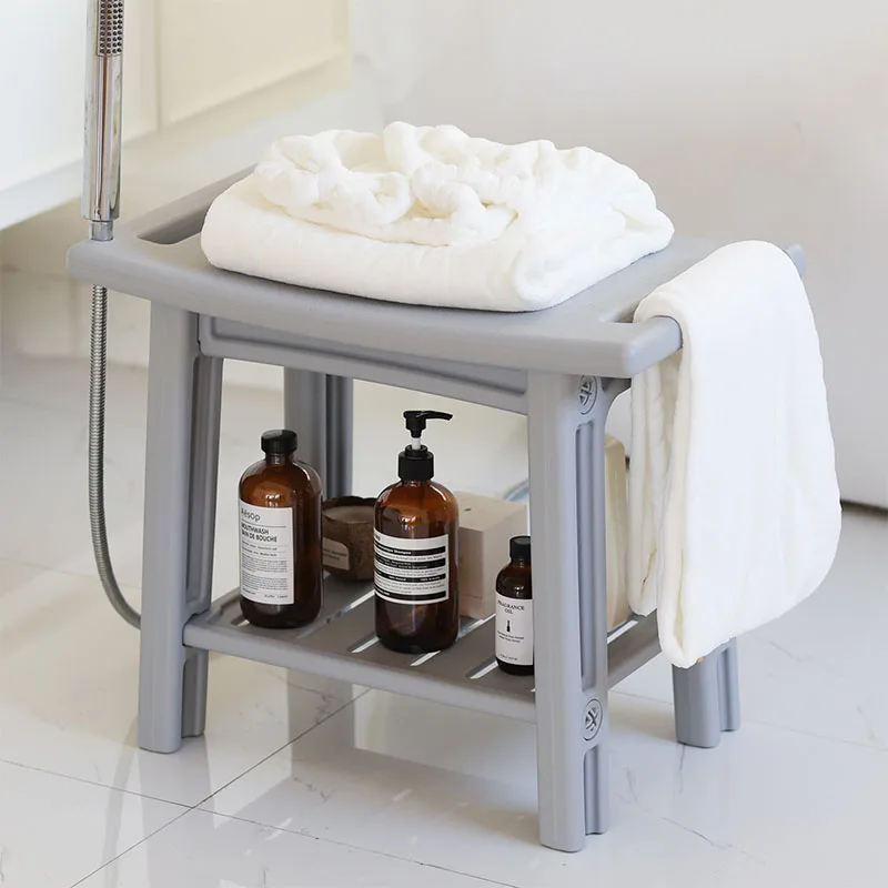 1PC Shower Stool Shower Bench Stool With Storage Shelf Household Waterproof Bathroom Spa Shower Seat
