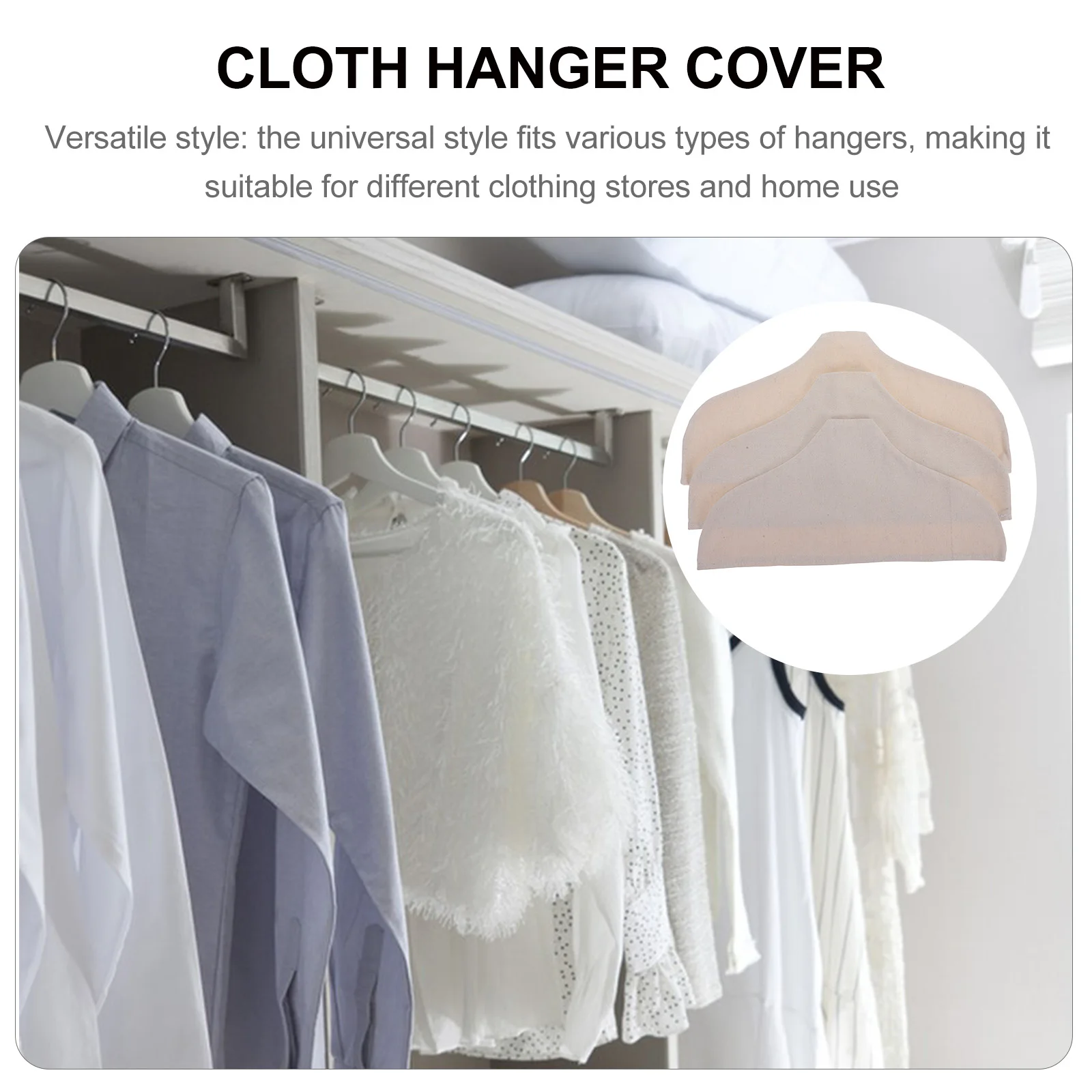 

3 Pcs Anti-slip Cloth Hanger Covers Beige Cotton Linen Dust Protector Breathable Material Wardrobe Clothing Store