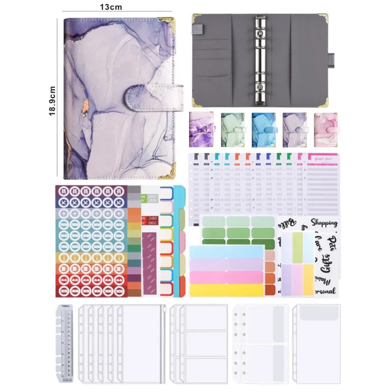 A6 Fashion Macaron Colorful Printing Marble Texture Pu Leather Minimalist Binder Cash Budget Account