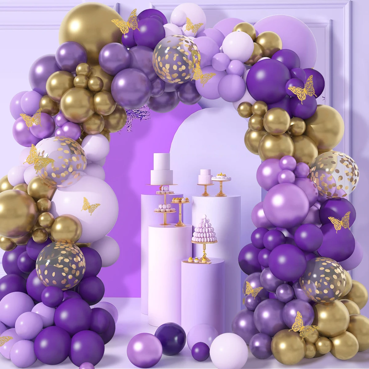 Butterfly Purple Balloon Garland Arch Kit Happy Birthday Party Decor Kids Baby Shower Latex Ballon Chain Wedding Party Supplies