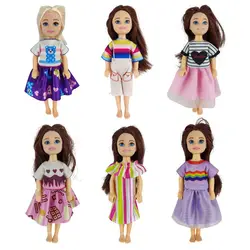 Kawaii 6 Items/Lot Kids Toys 5.5 Inch Little Girs Boys Fashion Clothes Dress Accessories For Girls DIY Birthday Christmas Gift