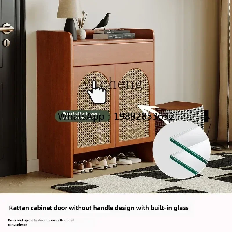 

BBZws. Home shoe cabinet Household rattan entrance cabinet Integrated solid wood large-capacity locker against the wall