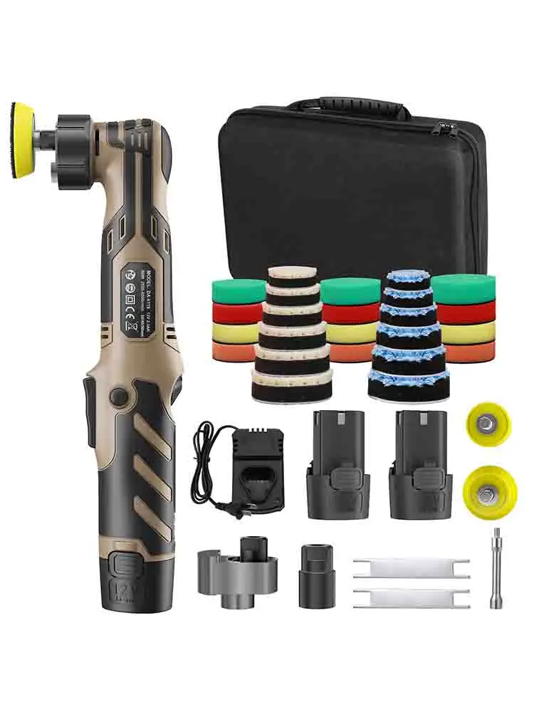 12V Draadloze Mini Auto Polijstmachine 11 Speed Draadloze Auto Polijstmachine 1/2/3 Inch Pads Kit voor Auto Waxen Met Batterij - afbeelding 2