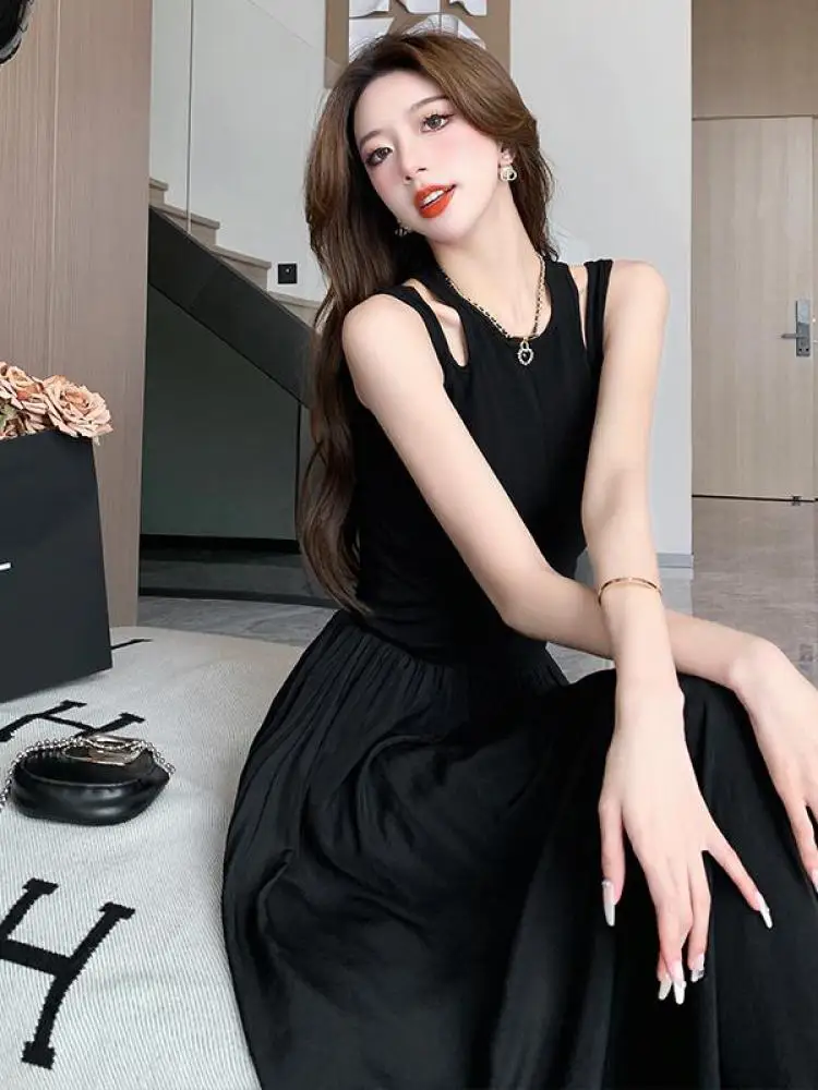 Zwart Elegant Vest Split Jurken Zomer Mouwloze Kleding Voor Vrouwen Vakantie Strandavond Feestjurk Vestidos Dames Mode