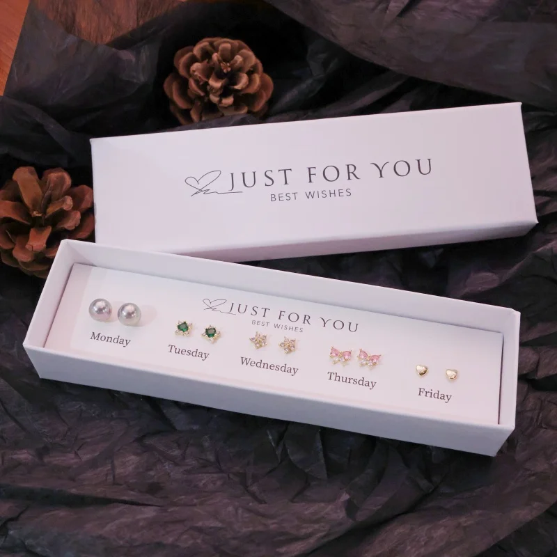 10 piece gray Tahitian imitation pearl synthetic zircon earrings flower butterfly heart shape combination set gift box set