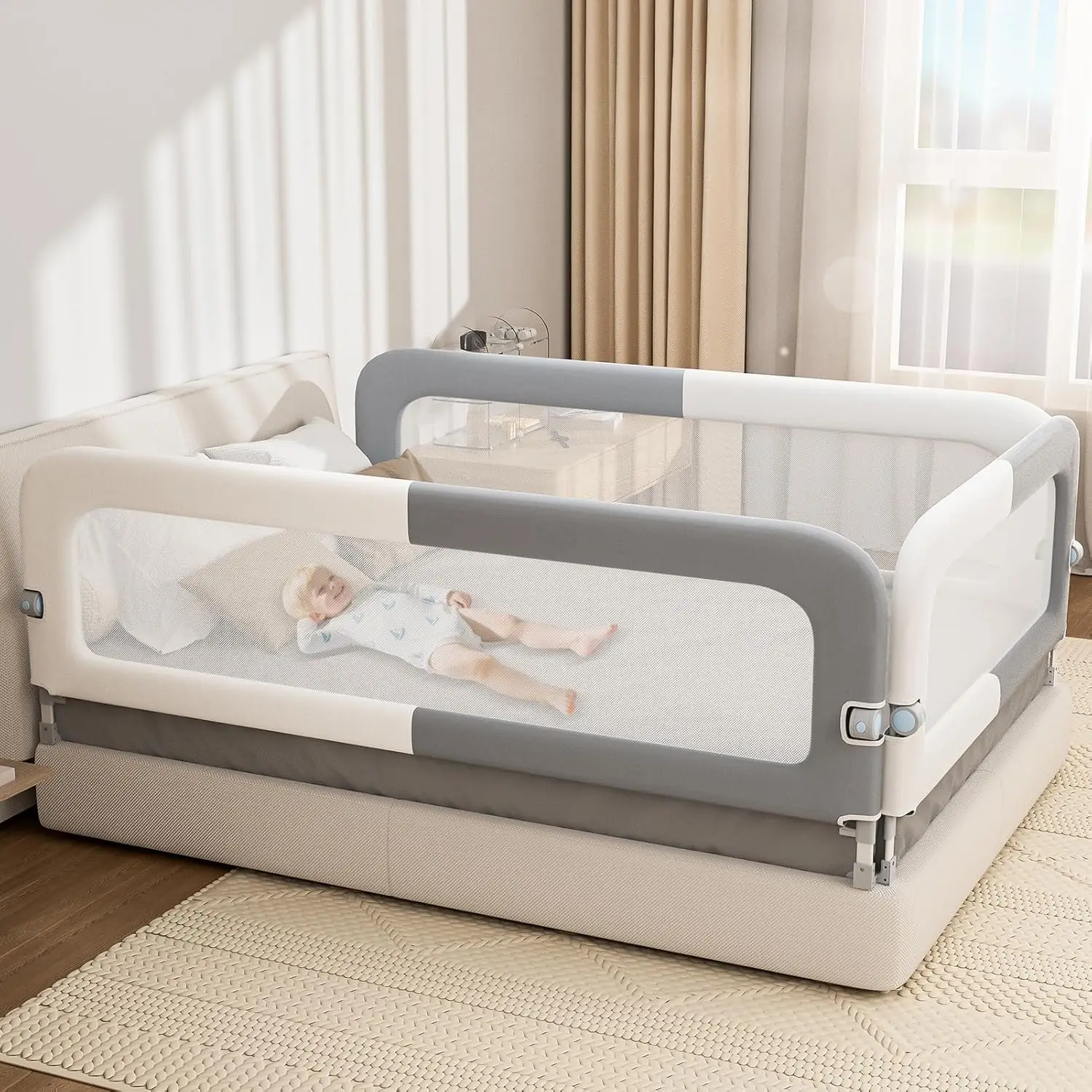 Foldable Stable Bed Rail Guard for Toddlers Kids with U-Shape Base
