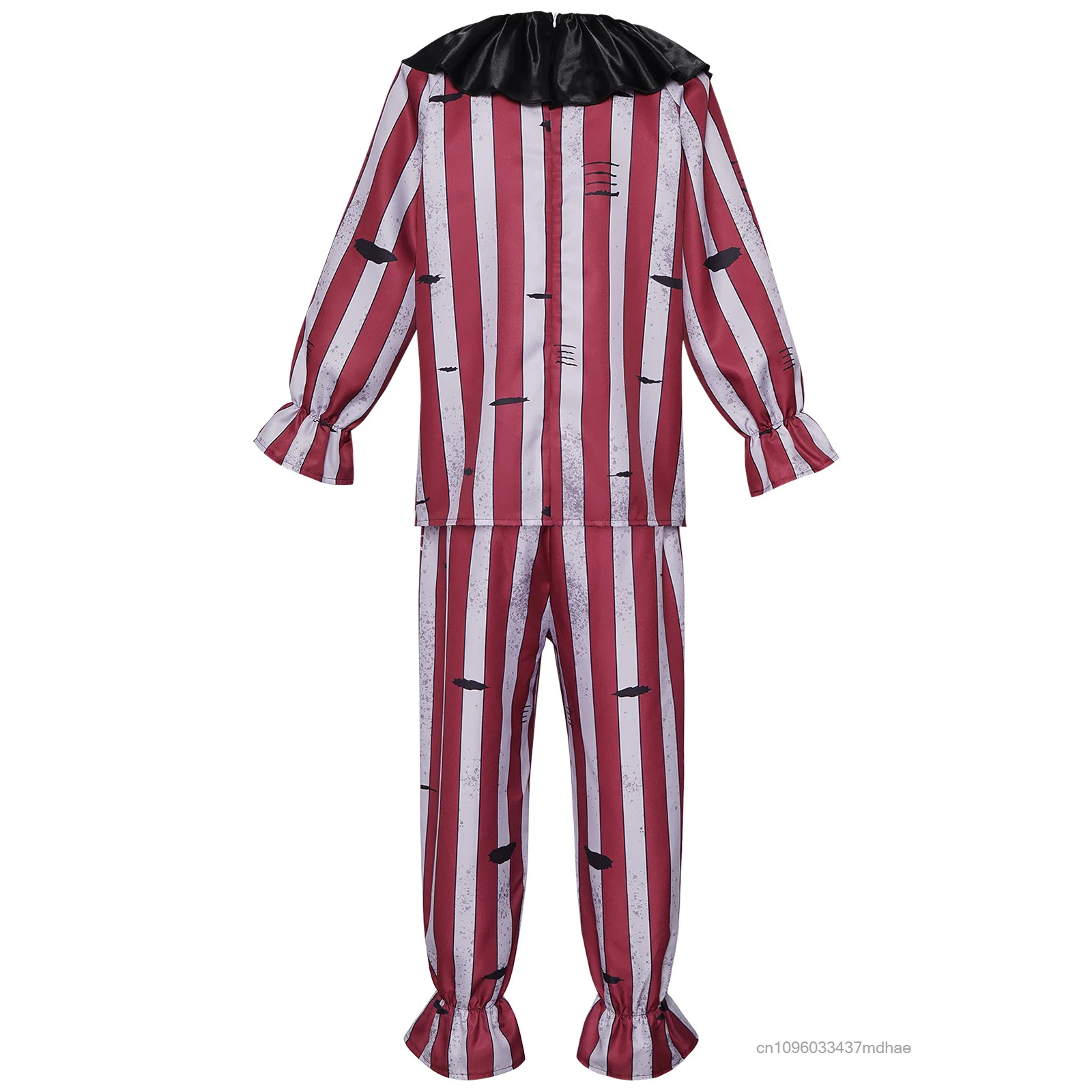 Adult Horror Striped Clown Cosplay Costume Ruffle Sleeve with Black Collar Scary Circus Outfit Halloween Carnival Party Outfits