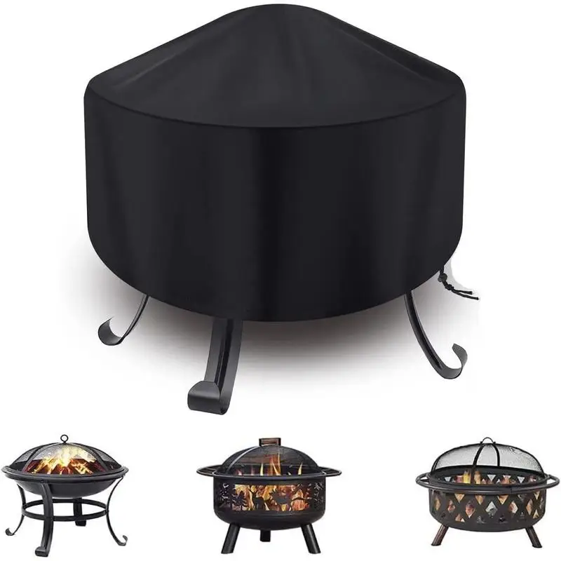 Round Outdoor Fire Pit Cover Thick Oxford Waterproof UV Dustproof BBQ Grill Protector With Drawstring Wholesale view 2