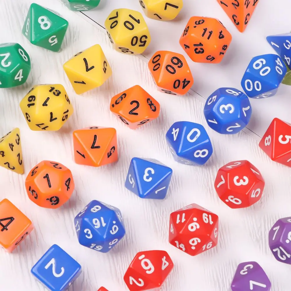

7 шт./компл. многогранные 7-гранные игральные кости, набор игровых костей для TRPG DND, аксессуары D4 D6 D8 D10 D12 D20, игральные кости для настольной карточной игры, математические игры