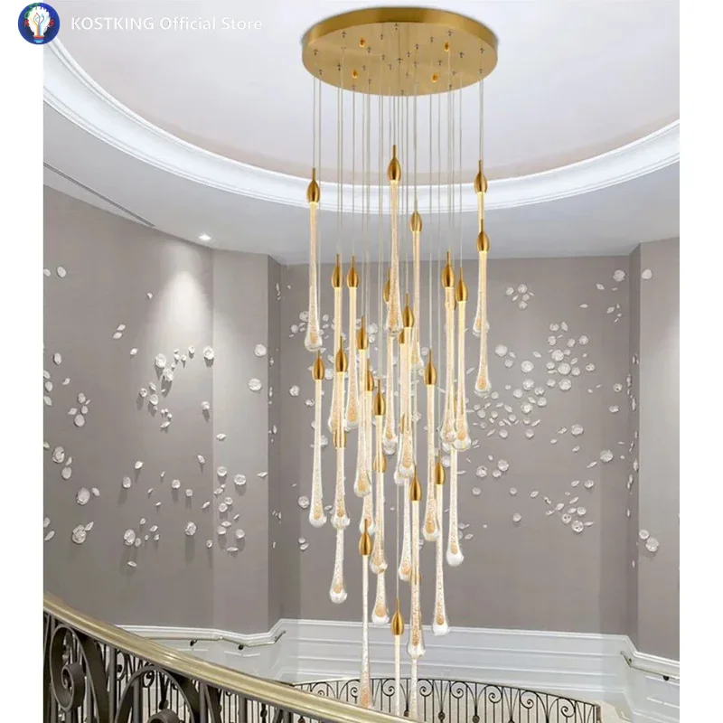 

K9 Crystal Chandelier Villa Round Stairs 3W Light Led Light Fixture Metal Chandelier DIY Suspend Lamp Manggic Illumination