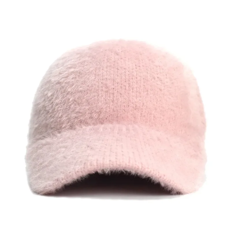 

Fashion Solid Color Fluffy Baseball Cap Thickening Hairy Winter Hat Keep Warm Knitted Hat