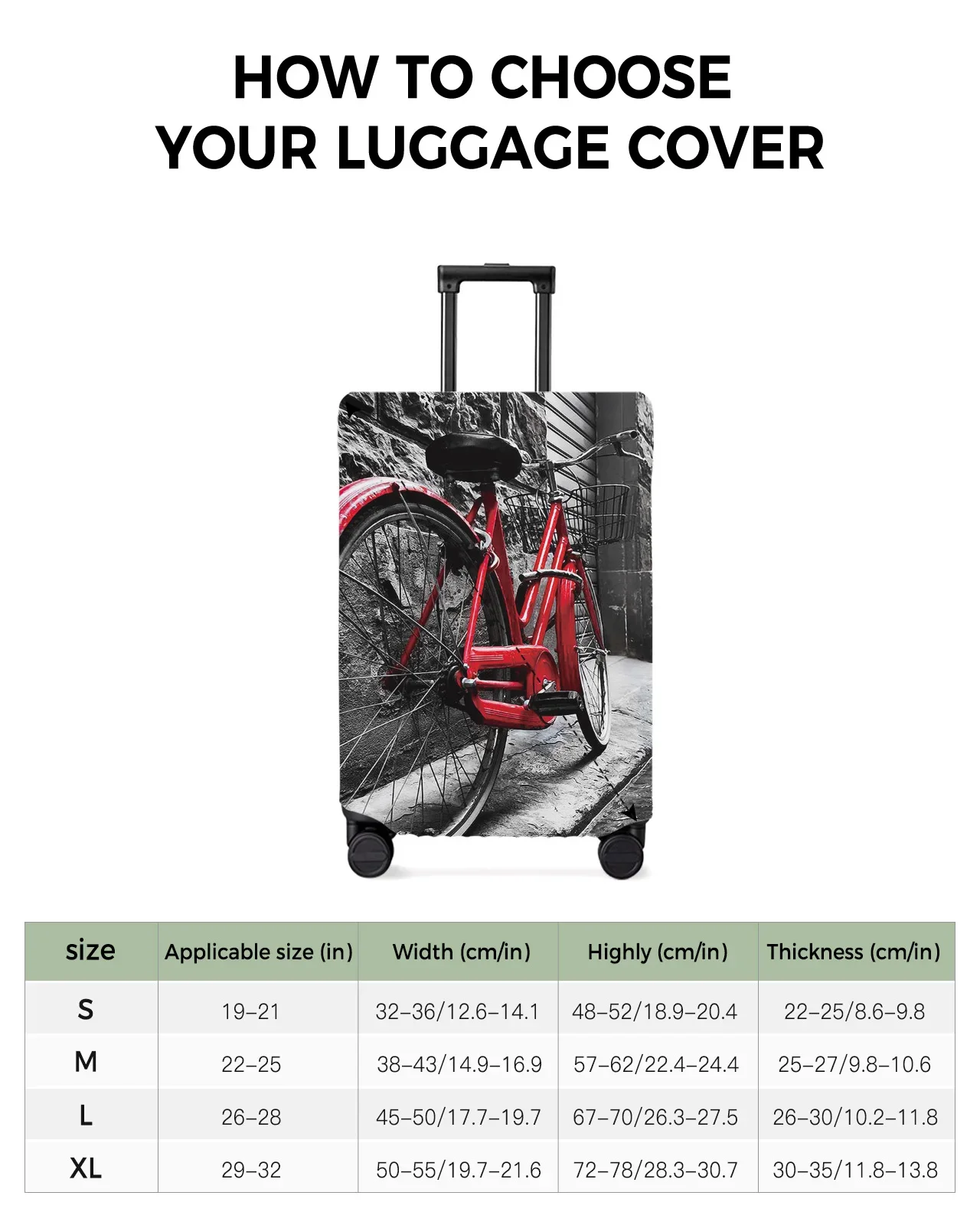 Retro Vintage Red Bicycle On The Street Old Town Luggage Cover Travel Accessories Suitcase Elastic Dust Case Protect Sleeve