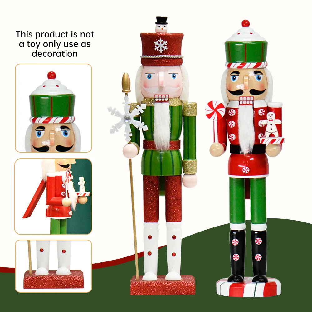 38CM wooden Green Christmas Nutcracker body/Red body Green hat gingerbread Man soldier doll Creative handicrafts decoration